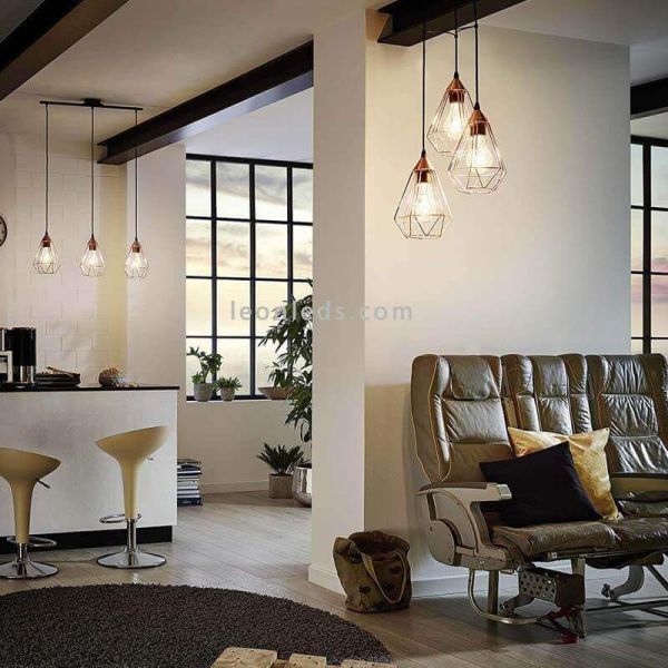 Suspension cuivre 3 lumières Tarbes éclairage d'ambiance Eglo