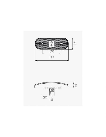 Dimensiones de Piloto LED Ambar con conector + grapa 24V Unipoint 1 31-2004-017 Aspock | LeonLeds