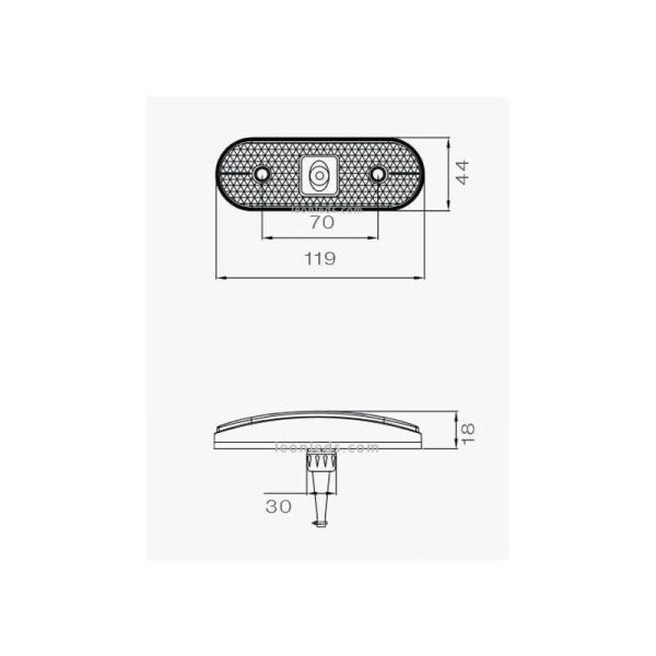 Dimensions Veilleuse LED Ambre avec connecteur + clip 24V Unipoint 1 31-2004-017 Aspock | leonleds