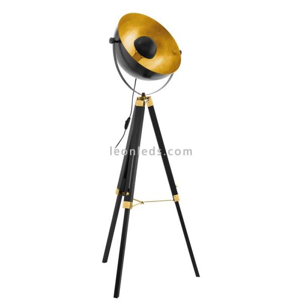 Candeeiro de chão industrial Covaleda preto e dourado