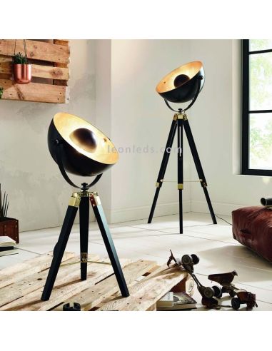 Lámpara de pie industrial Covaleda negra y dorada ambiente eglo Iluminación
