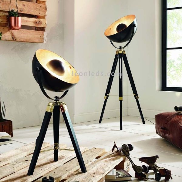 Lámpara de pie industrial Covaleda negra y dorada ambiente eglo Iluminación