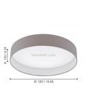 Dimensions du grand plafonnier LED Palomaro textile gris taupe