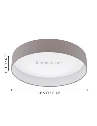 Dimensions du grand plafonnier LED Palomaro textile gris taupe