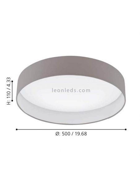 Plafón LED textil Palomaro gris pardo grande ambiente dimensiones