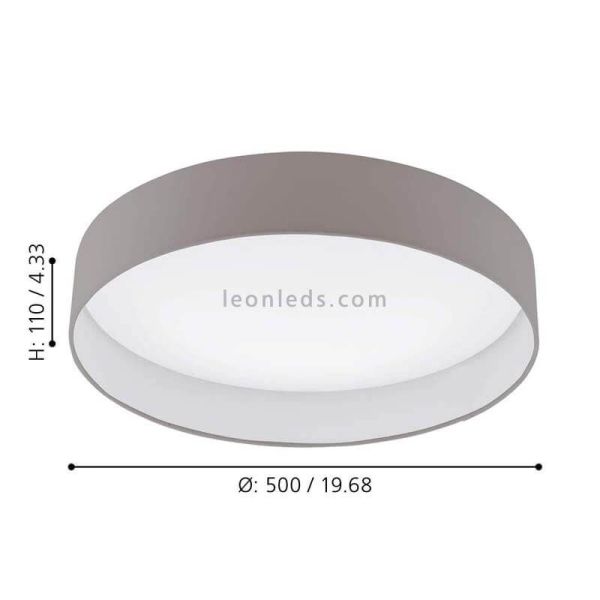 Plafón LED textil Palomaro gris pardo grande ambiente dimensiones