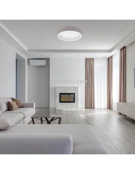 Grand plafonnier LED d'ambiance gris taupe Palomaro textile