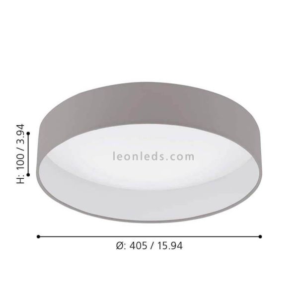 Plafón LED textil Palomaro gris pardo mediano dimensiones