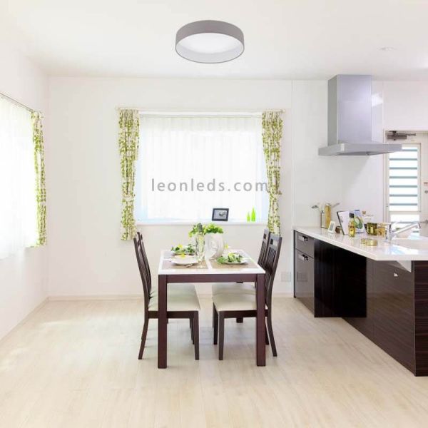 Plafonnier LED Palomaro moyen gris taupe en textile