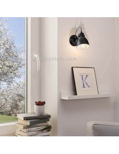 Aplique de pared industrial Priddy negro y blanco 2