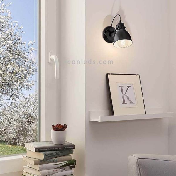 Aplique de pared industrial Priddy negro y blanco E27