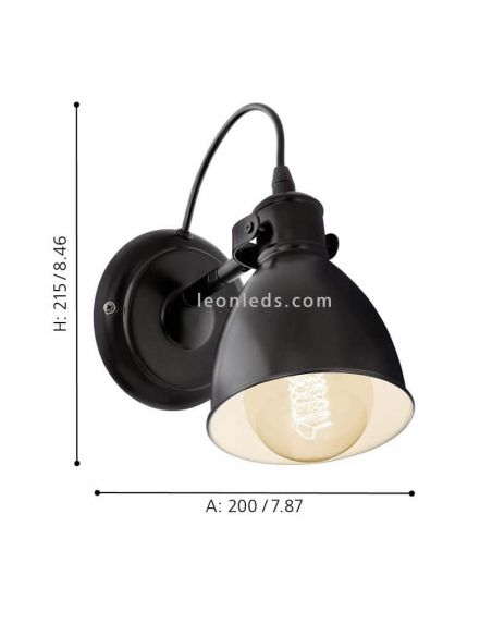 Aplique de pared industrial Priddy negro y blanco E27 dimensiones