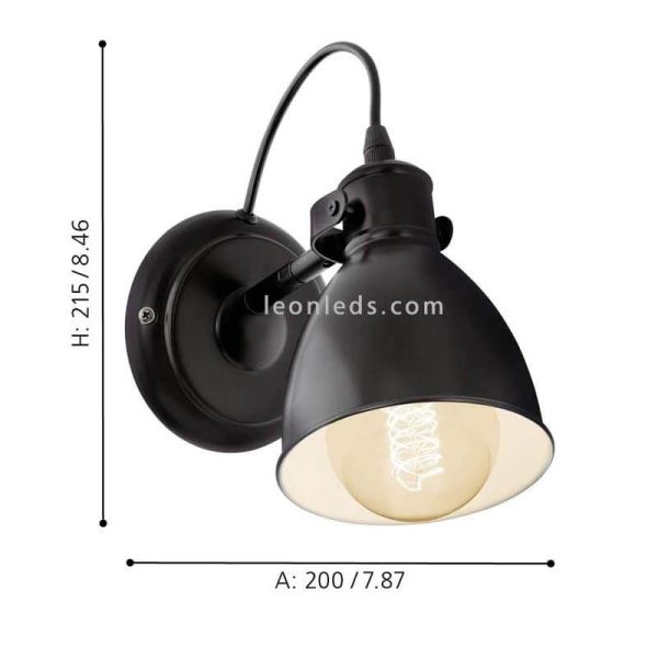 Applique murale industrielle Priddy noir et blanc E27 dimensions