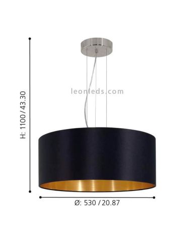 Lámpara colgante Maserlo en negro-oro Ø53cm Eglo Iluminación dimensiones