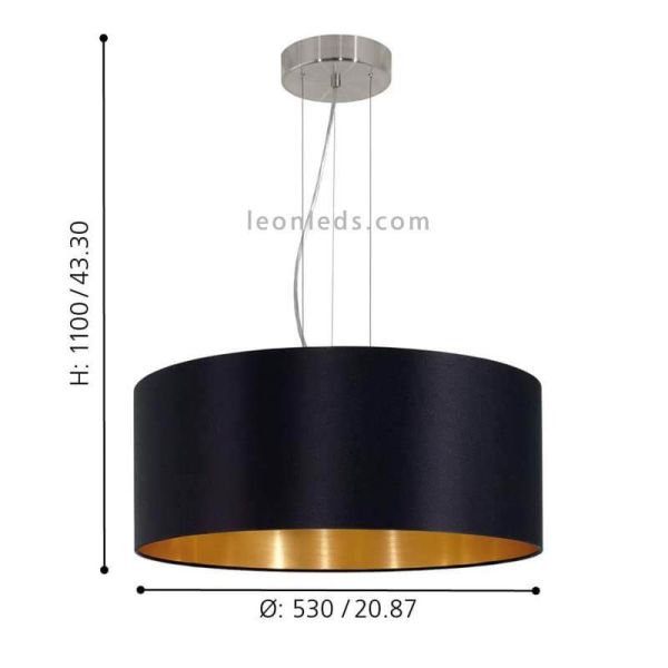 Lámpara colgante Maserlo en negro-oro Ø53cm Eglo Iluminación dimensiones