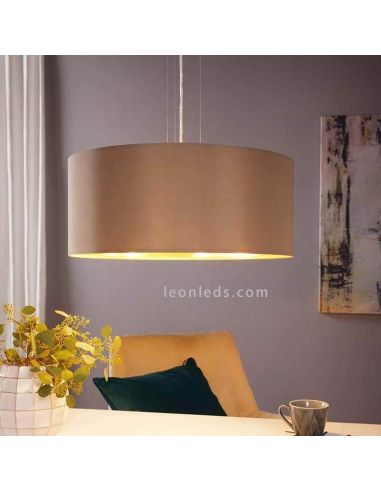Lámpara de techo textil Maserlo beige-oro 3xE27 Eglo Iluminación