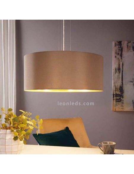 Lámpara de techo textil Maserlo beige-oro 3xE27 Eglo Iluminación