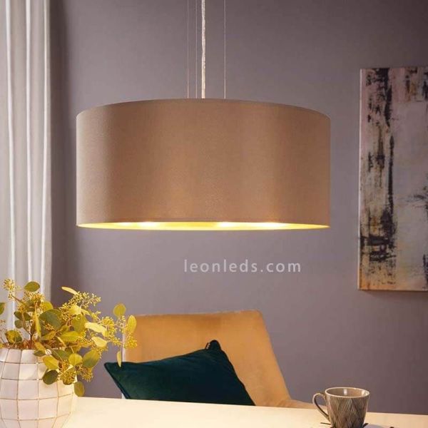 Lámpara de techo textil Maserlo beige-oro 3xE27 Eglo Iluminación