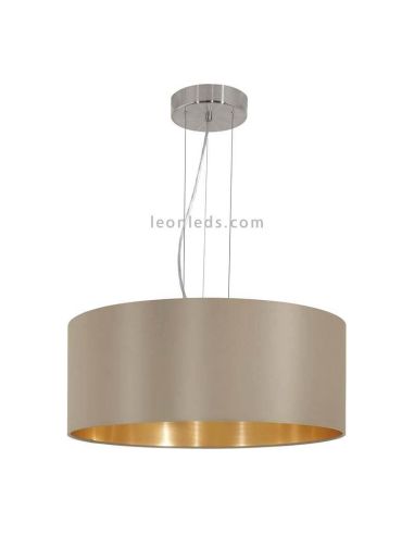 Lámpara de techo textil Maserlo beige-oro 3xE27