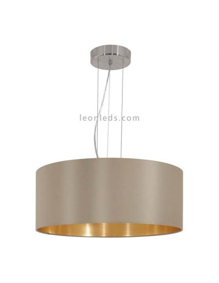 Lámpara de techo textil Maserlo beige-oro 3xE27