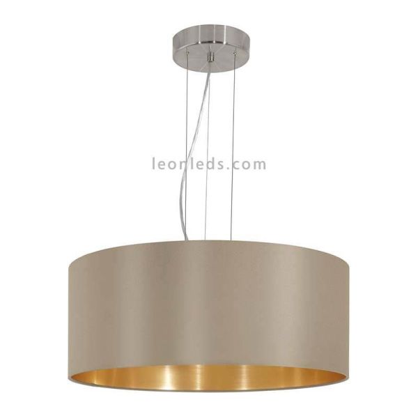 Lámpara de techo textil Maserlo beige-oro 3xE27
