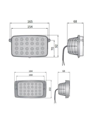Dimensiones de Faro LED empotrable rectangular 40W con optica de trabajo Wesem | LeonLeds