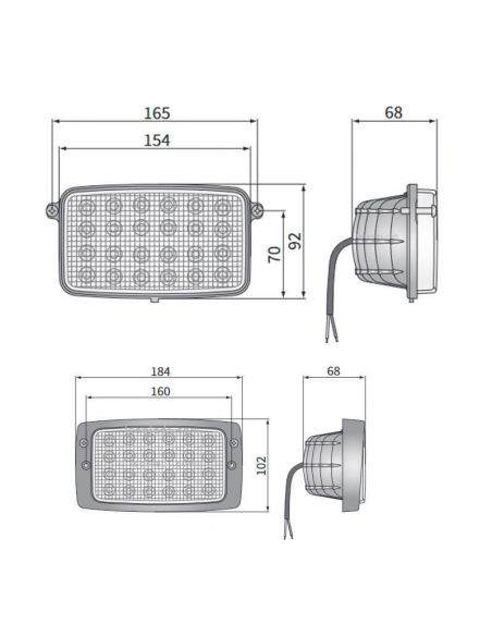 Dimensiones de Faro LED empotrable rectangular 40W con optica de trabajo Wesem | LeonLeds