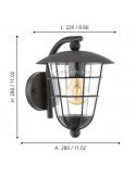 Candeeiro de parede exterior Pulfero aço preto IP44 Eglo Iluminación dimensões
