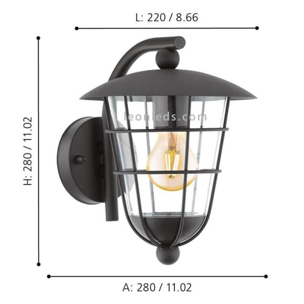 Aplique de exterior Pulfero negro de acero IP44 Eglo Iluminación dimensiones