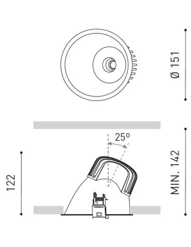Dimensiones del downlight LED Lex Asymmetric de Arkoslight | LeónLeds.com