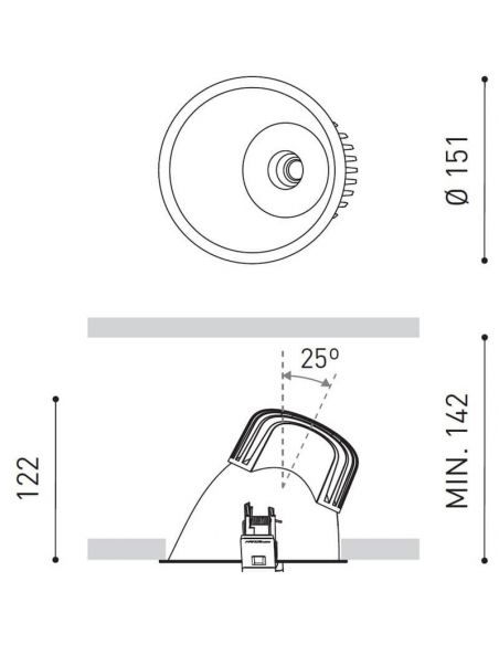 Dimensiones del downlight LED Lex Asymmetric de Arkoslight | LeónLeds.com
