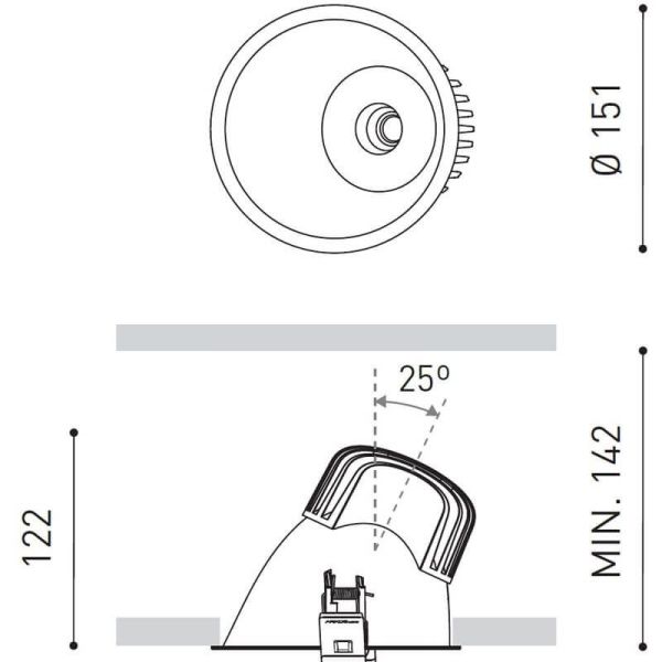 Dimensiones del downlight LED Lex Asymmetric de Arkoslight | LeónLeds.com
