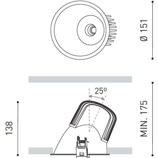 Dimensiones del downlight LED Lex Asymmetric 24W de Arkoslight | LeónLeds.com