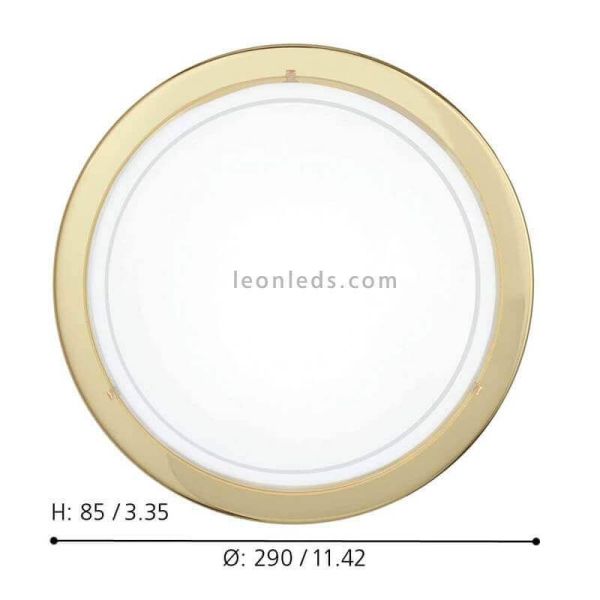 Plafón de techo/pared Planet 1 de acero y vidrio dorado Eglo dimensiones