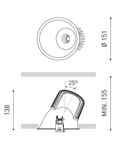 Dimensiones del downlight LED Lex Asymmetric Dim to warm 20W de Arkoslight | LeónLeds.com
