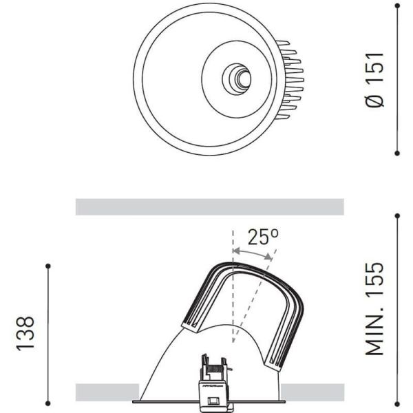 Dimensiones del downlight LED Lex Asymmetric Dim to warm 20W de Arkoslight | LeónLeds.com