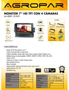 Monitor para câmeras retrovisoras 7¨ TFT-LCD colorido para 4 câmeras de toque | leonleds 2