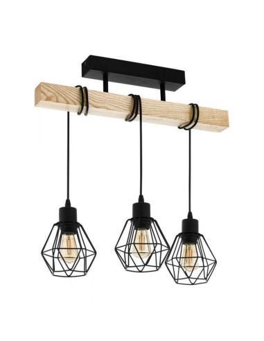 Lámpara de Techo de madera Townshend 5 Vintage 3XE27 Eglo | LeonLeds