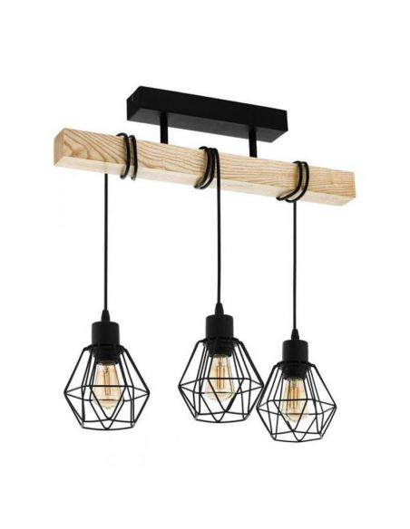 Lámpara de Techo de madera Townshend 5 Vintage 3XE27 Eglo | LeonLeds
