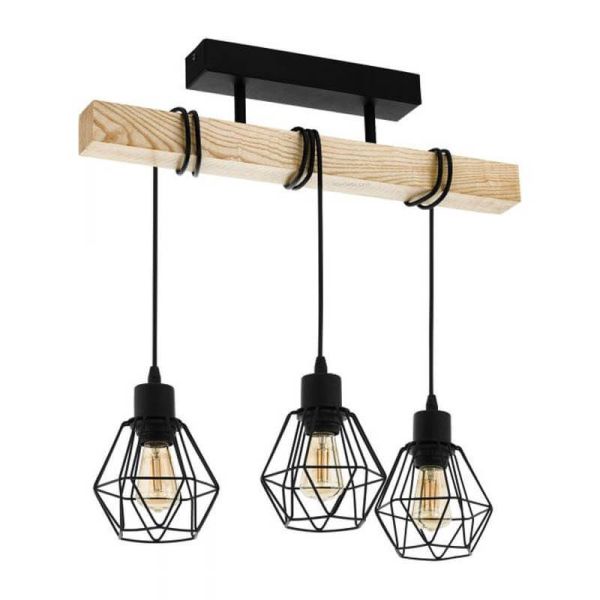 Lámpara de Techo de madera Townshend 5 Vintage 3XE27 Eglo | LeonLeds