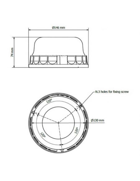 Dimensiones Rotativo LED ambar Plano con tulipa transparente 3 Tornillos Vignal | LeonLeds