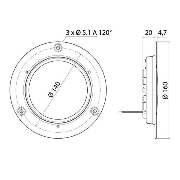Dimensiones Plafón LED interior empotrable para Semiremolque Lamberet 300010 Vignal | LeonLeds