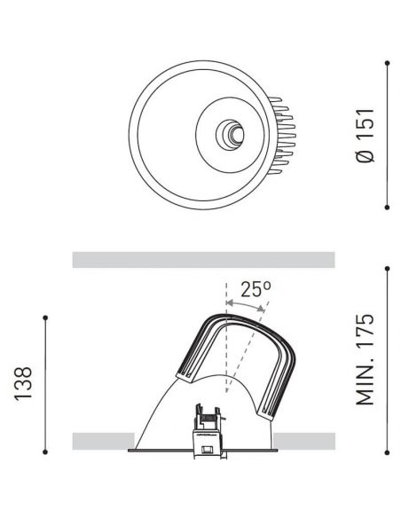 Dimensions du downlight LED Arkoslight Lex Asymmetric 24W | LeonLeds.com