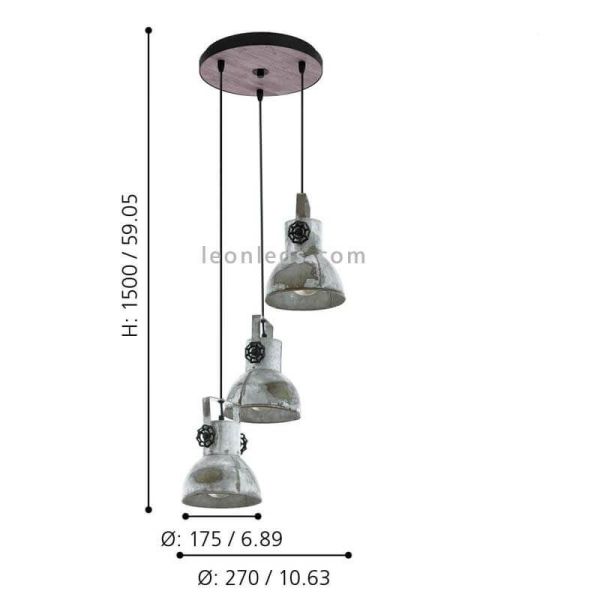 Dimensions de la Suspension Vintage à 3 Ampoules en Acier et Bois de Barnstaple