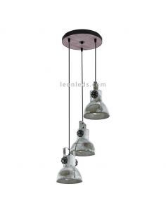 Lámpara colgante vintage de 3 focos de madera y acero Barnstaple