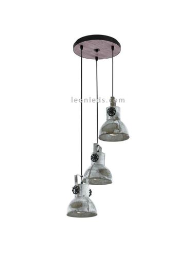 Lámpara colgante vintage de 3 focos de madera y acero Barnstaple