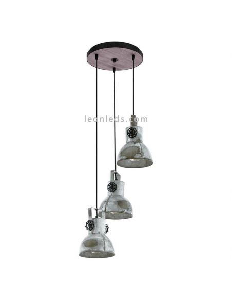 Lámpara colgante vintage de 3 focos de madera y acero Barnstaple