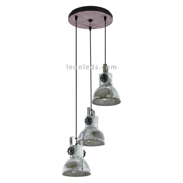 Lámpara colgante vintage de 3 focos de madera y acero Barnstaple