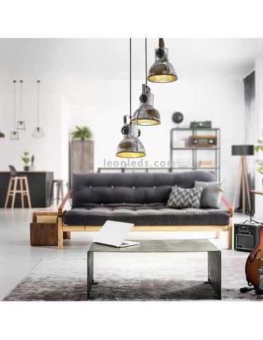 Lámpara colgante vintage de 3 focos de madera y acero Barnstaple Eglo Iluminación
