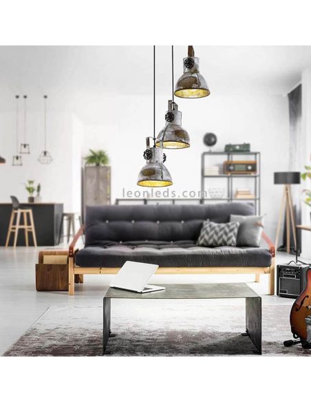 Lámpara colgante vintage de 3 focos de madera y acero Barnstaple Eglo Iluminación